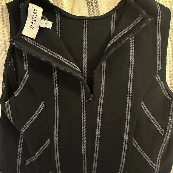 NWOT 10 Crosby Derek Lam Black White Pinstripe Sleeveless Back Zip Top 0 - Picture 5 of 7